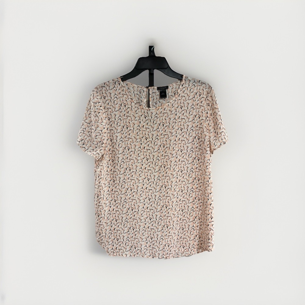 Ann Taylor Factory womens blouse shirt top pink black white MEDIUM EUC P91